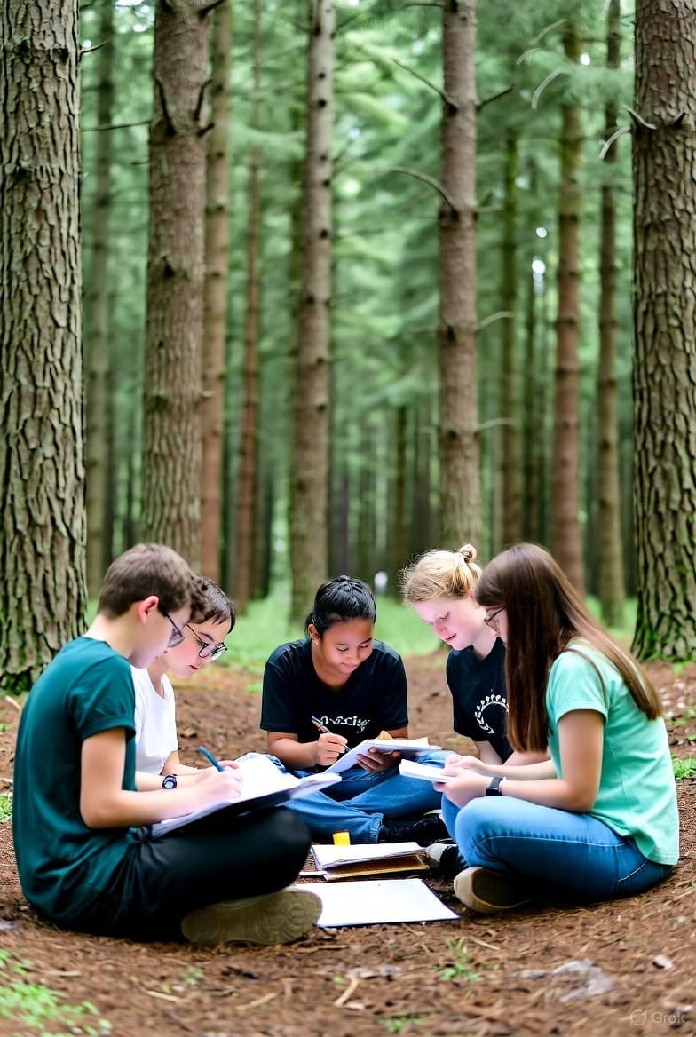 Students working together outdoors